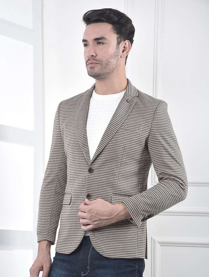men self design lapel collar single breasted casual blazer