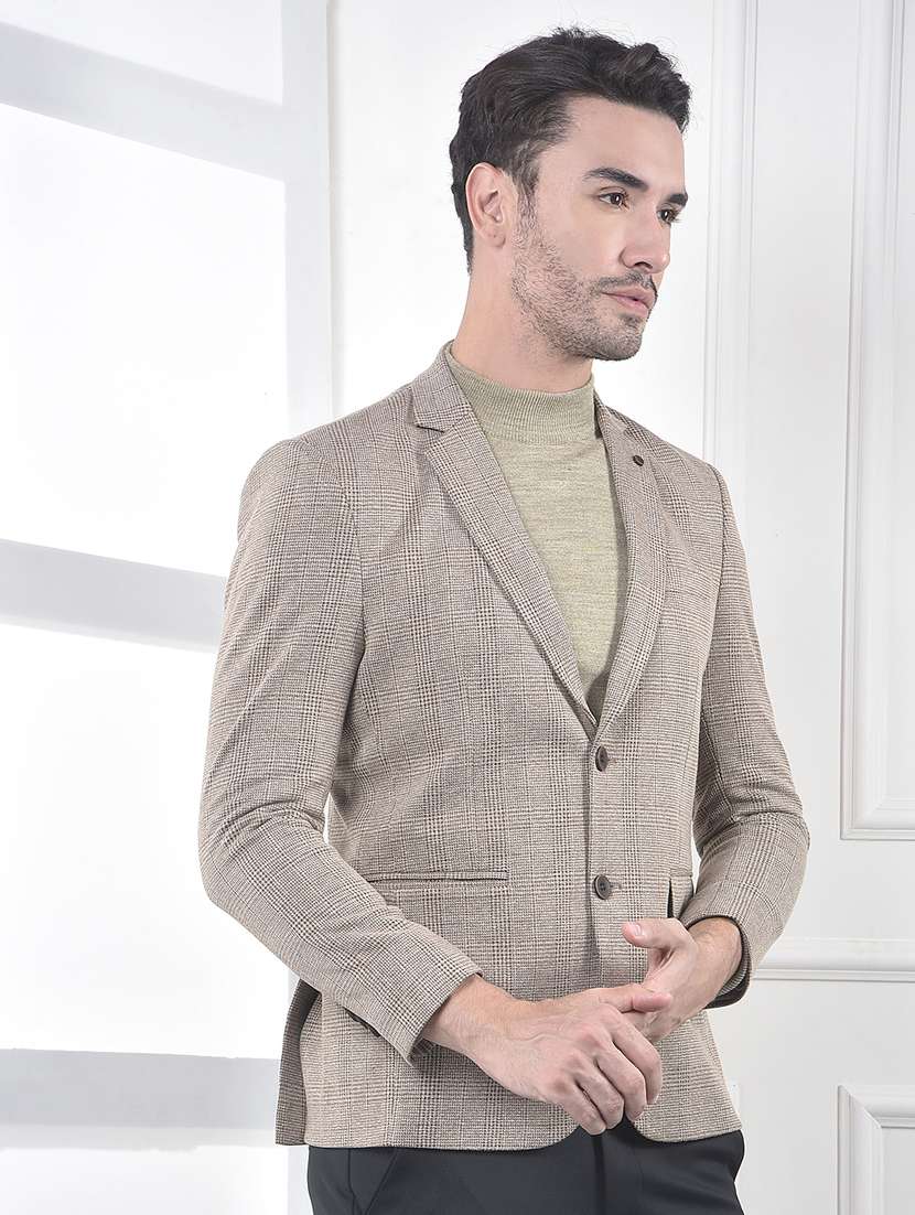 men checkered lapel collar single breasted casual blazer - 22253122 -  Standard Image - 1