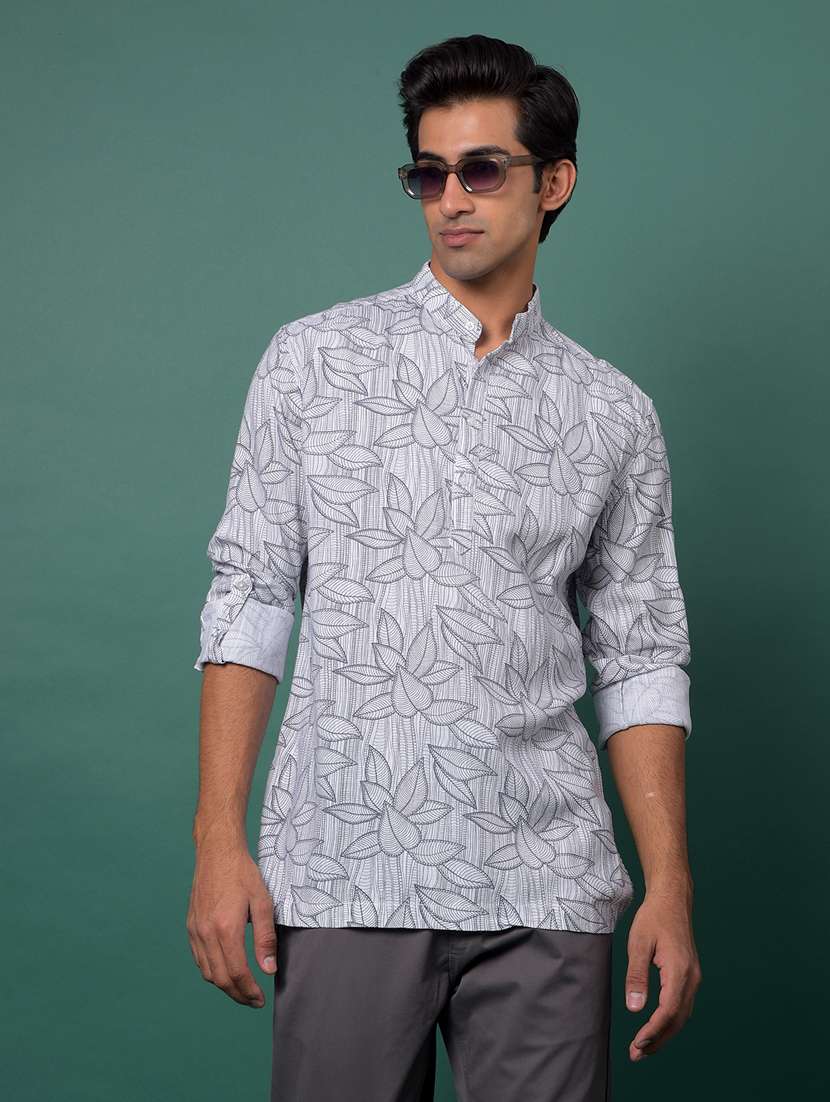 men floral printed mandarin neck short kurta