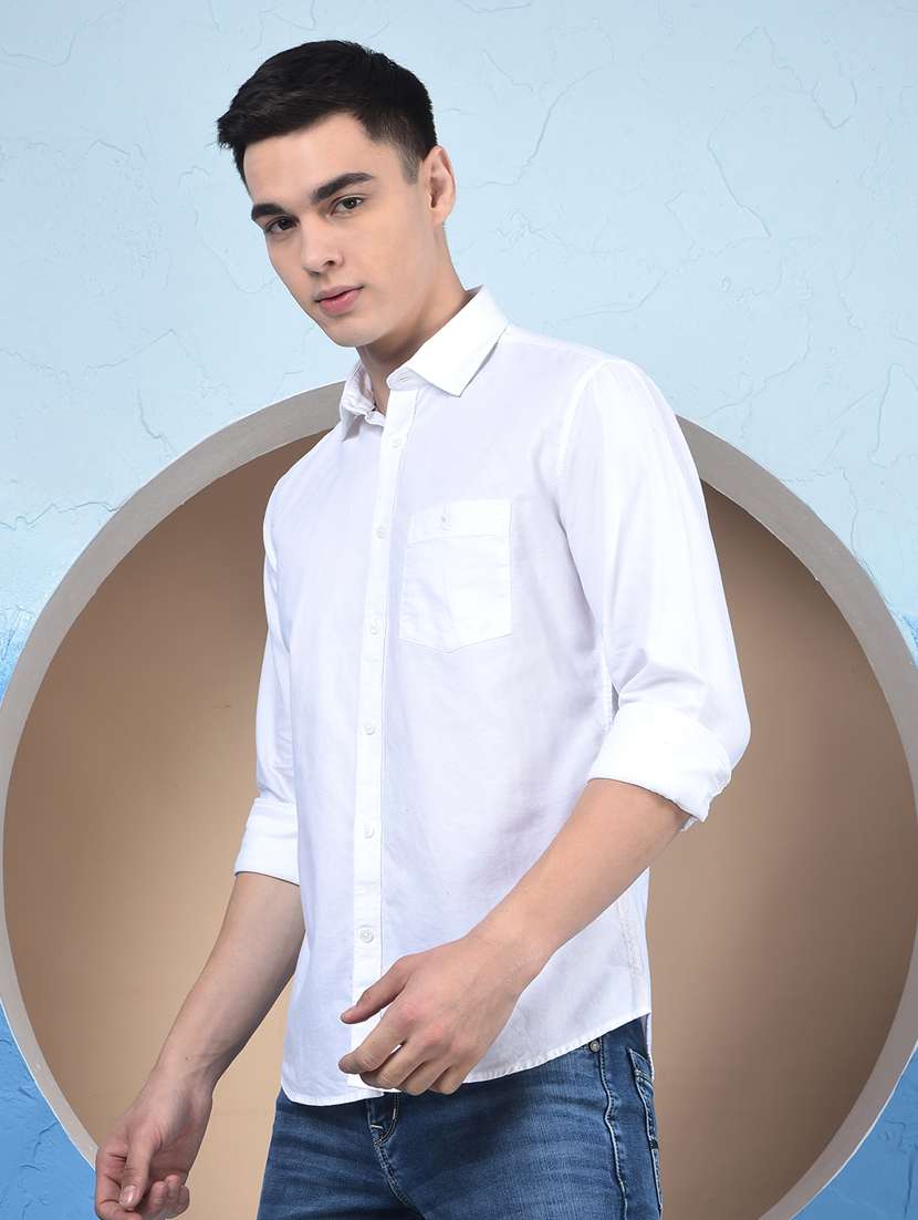 men solid long sleeve slim fit casual shirt