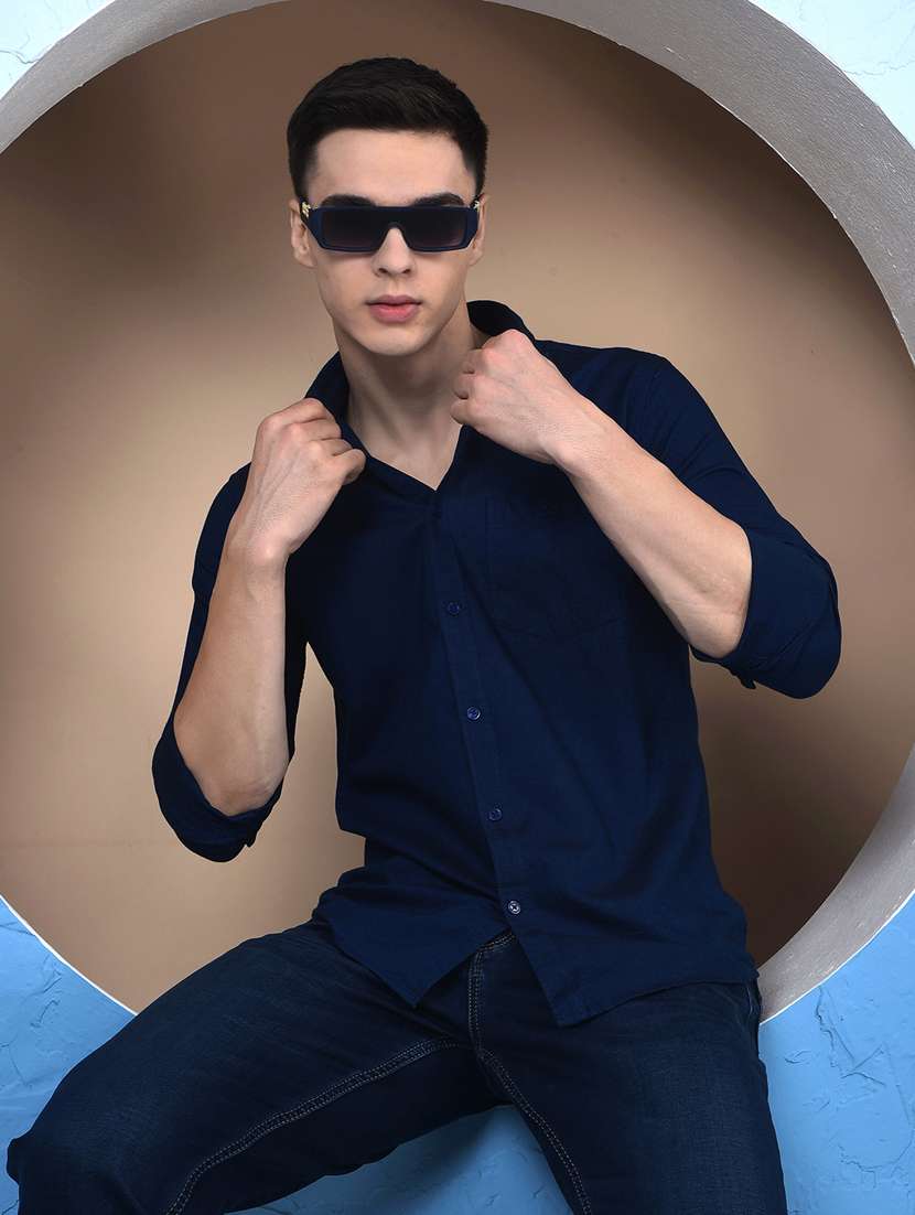 men solid long sleeve slim fit casual shirt