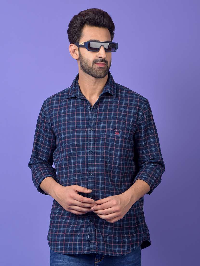 men checkered long sleeve regular fit casual shirt