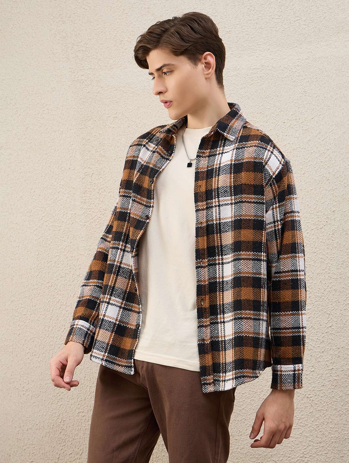 men checkered long sleeve oversized shacket - 22253289 -  Standard Image - 1