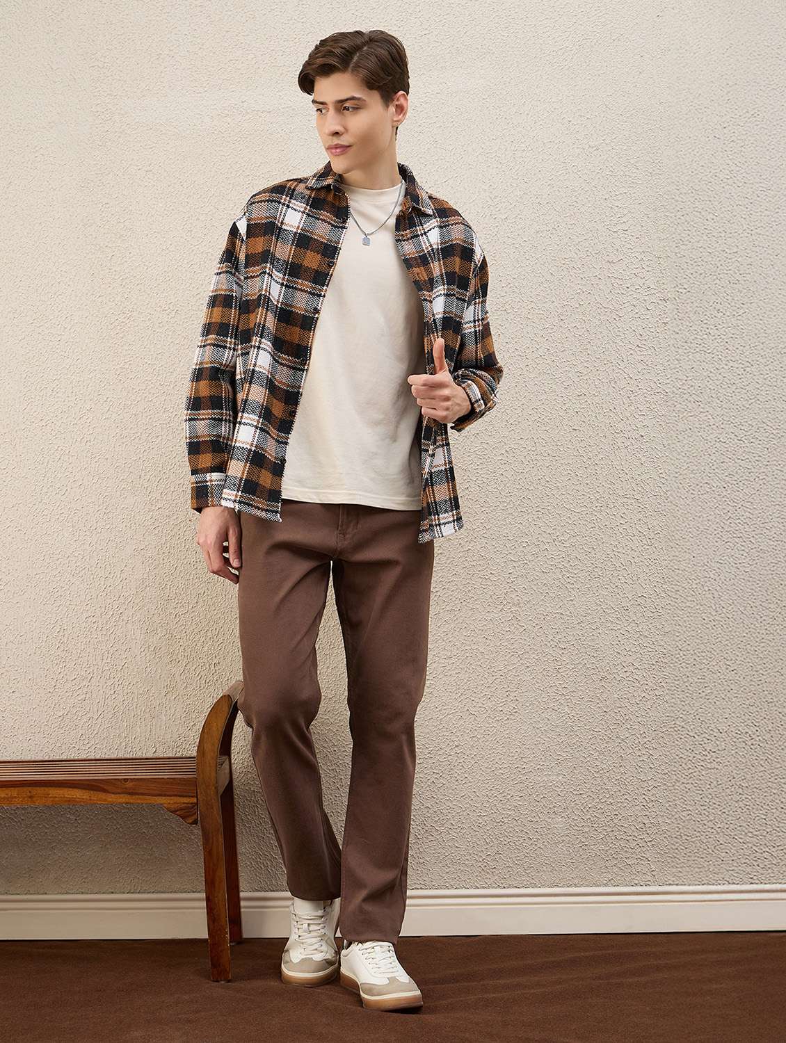 men checkered long sleeve oversized shacket - 22253289 -  Standard Image - 4