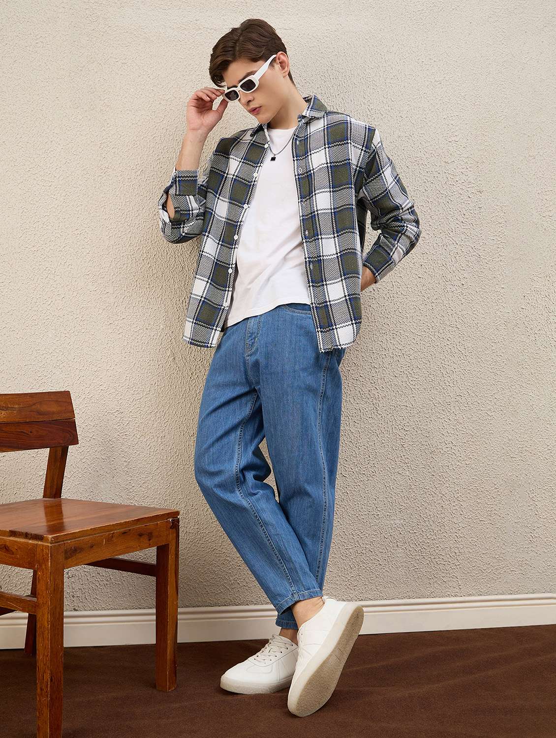 men checkered long sleeve oversized shacket - 22253290 -  Standard Image - 4