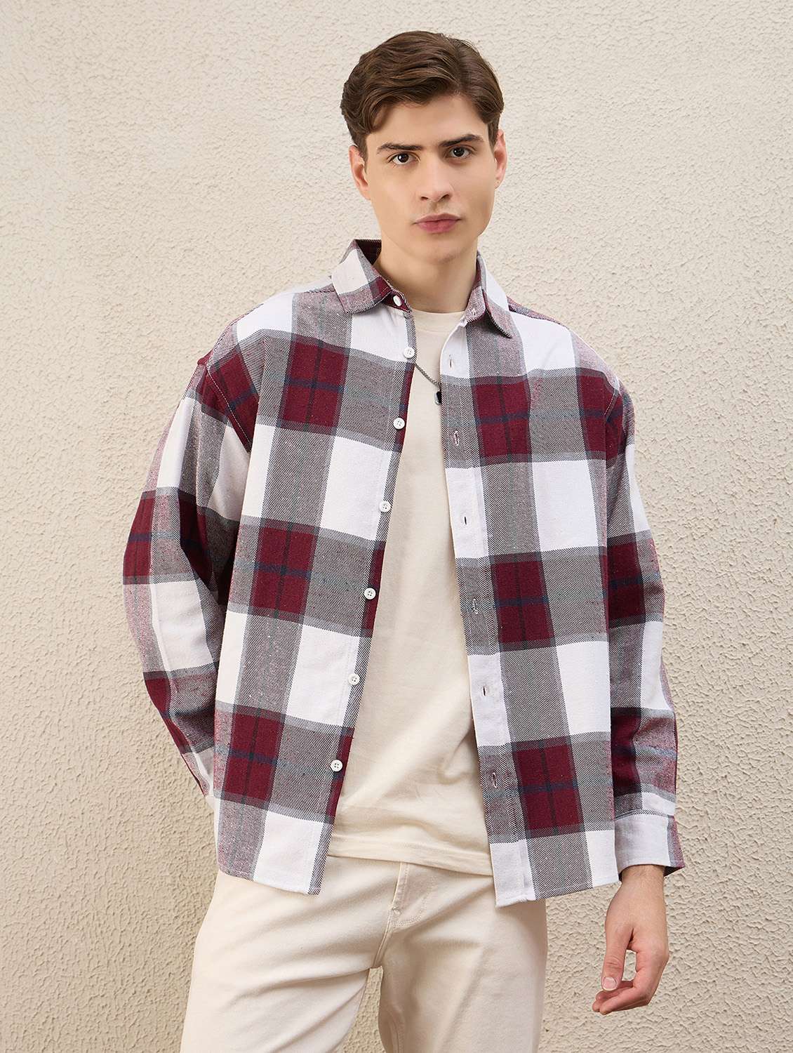 men checkered long sleeve oversized shacket - 22253291 -  Standard Image - 1