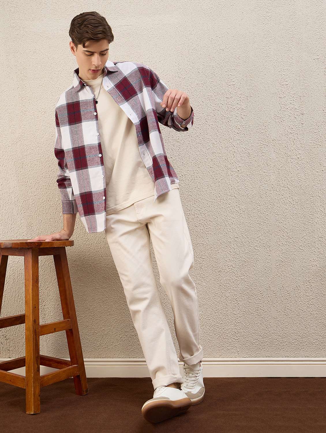men checkered long sleeve oversized shacket - 22253291 -  Standard Image - 4