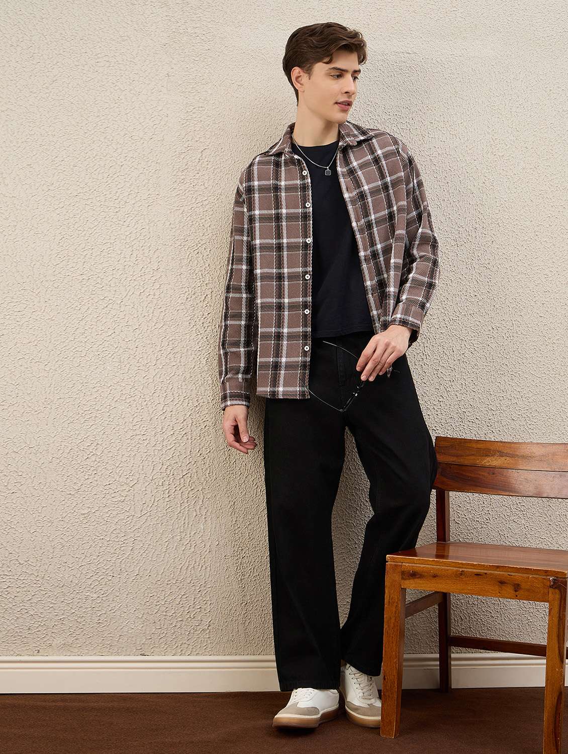 men checkered long sleeve oversized shacket - 22253294 -  Standard Image - 4