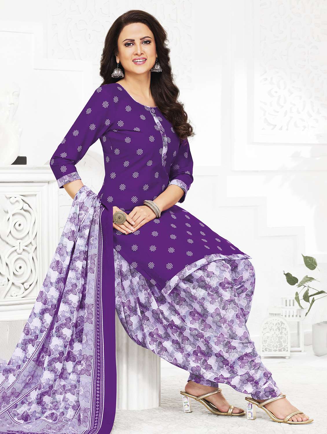 women printed three quarter sleeve kurta patiala with dupatta set - 22253298 -  Standard Image - 1