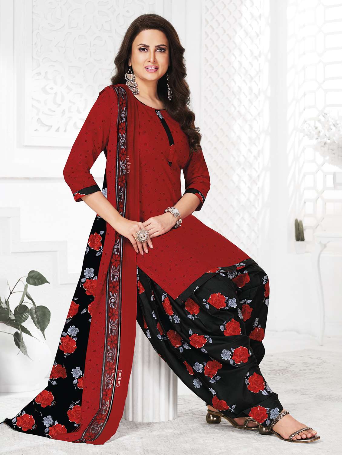 women printed three quarter sleeve kurta patiala with dupatta set - 22253335 -  Standard Image - 1