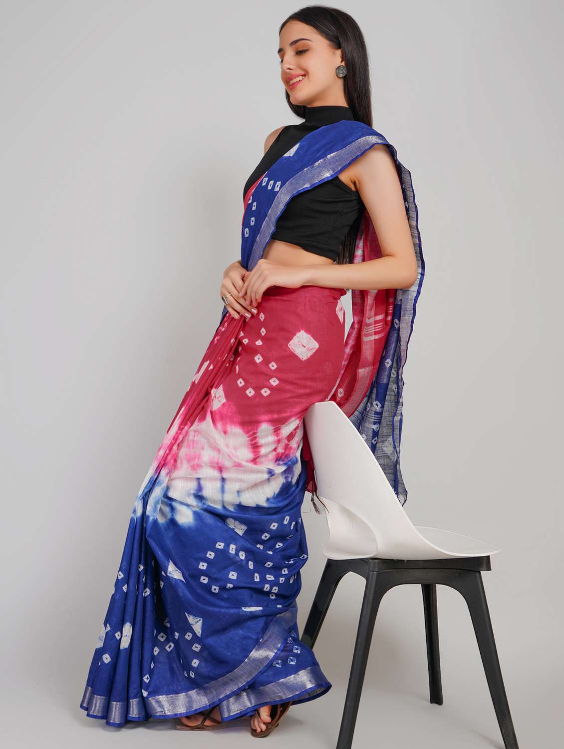 women tie & dye printed saree with blouse - 22253399 -  Standard Image - 1