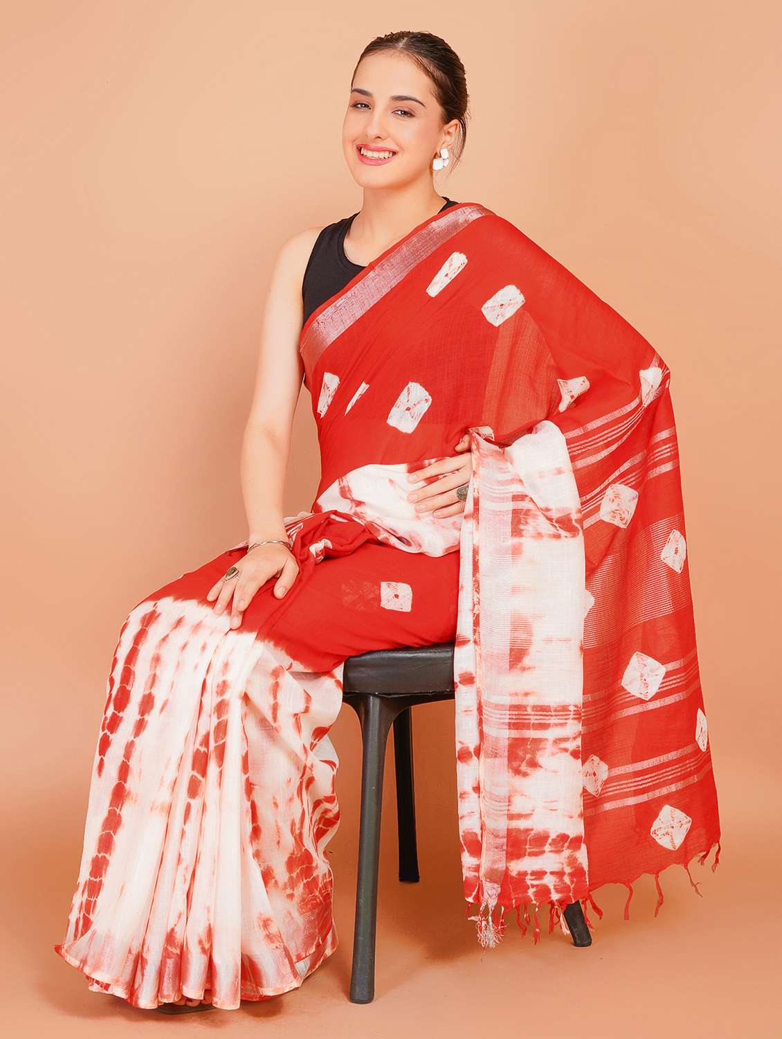 women tie & dye printed saree with blouse - 22253404 -  Standard Image - 1