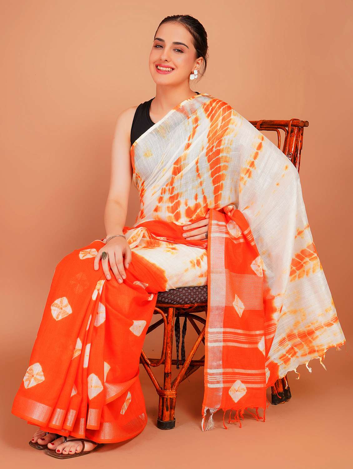 women tie & dye printed saree with blouse - 22253405 -  Standard Image - 1