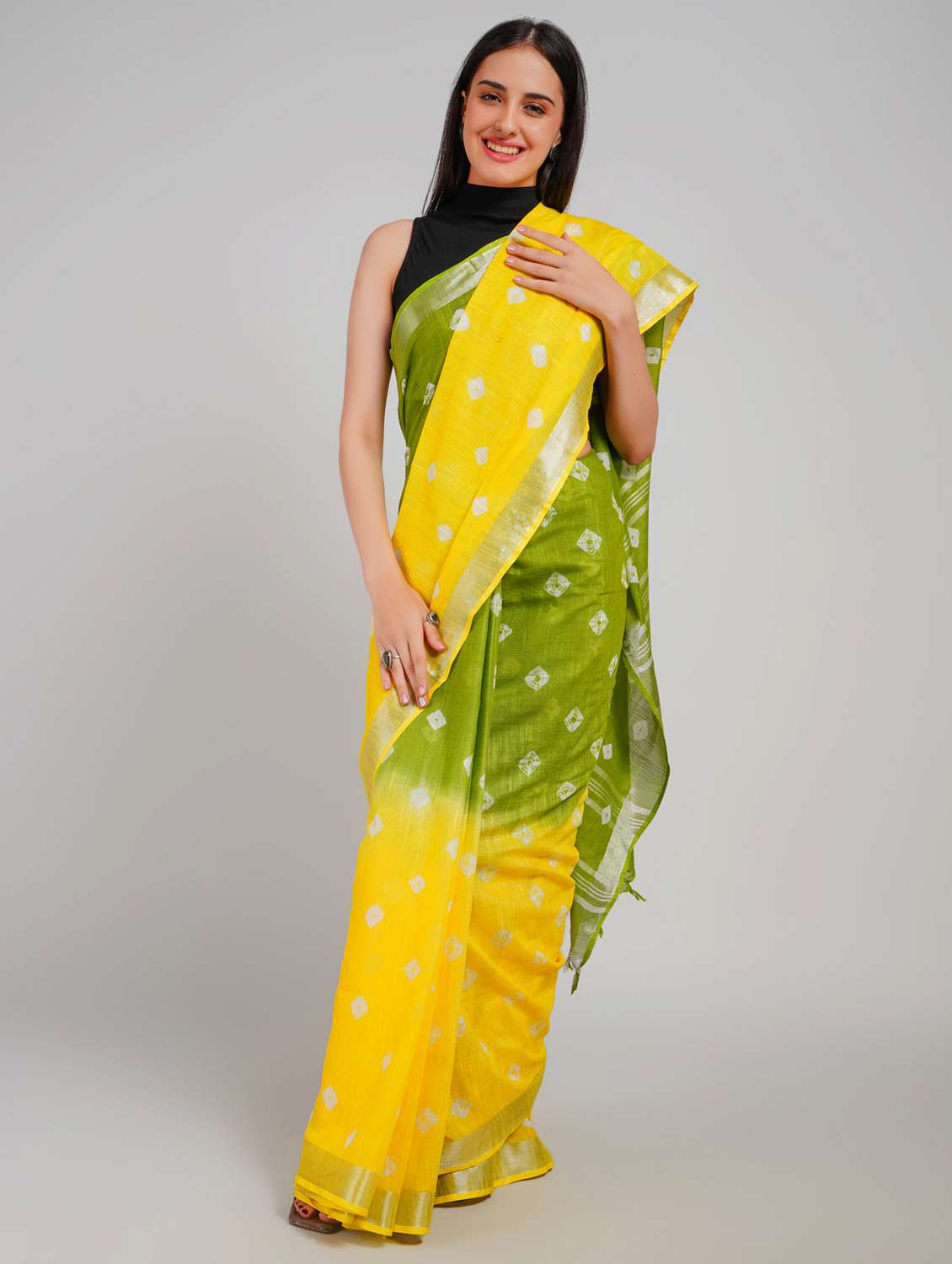 women tie & dye printed saree with blouse - 22253406 -  Standard Image - 1