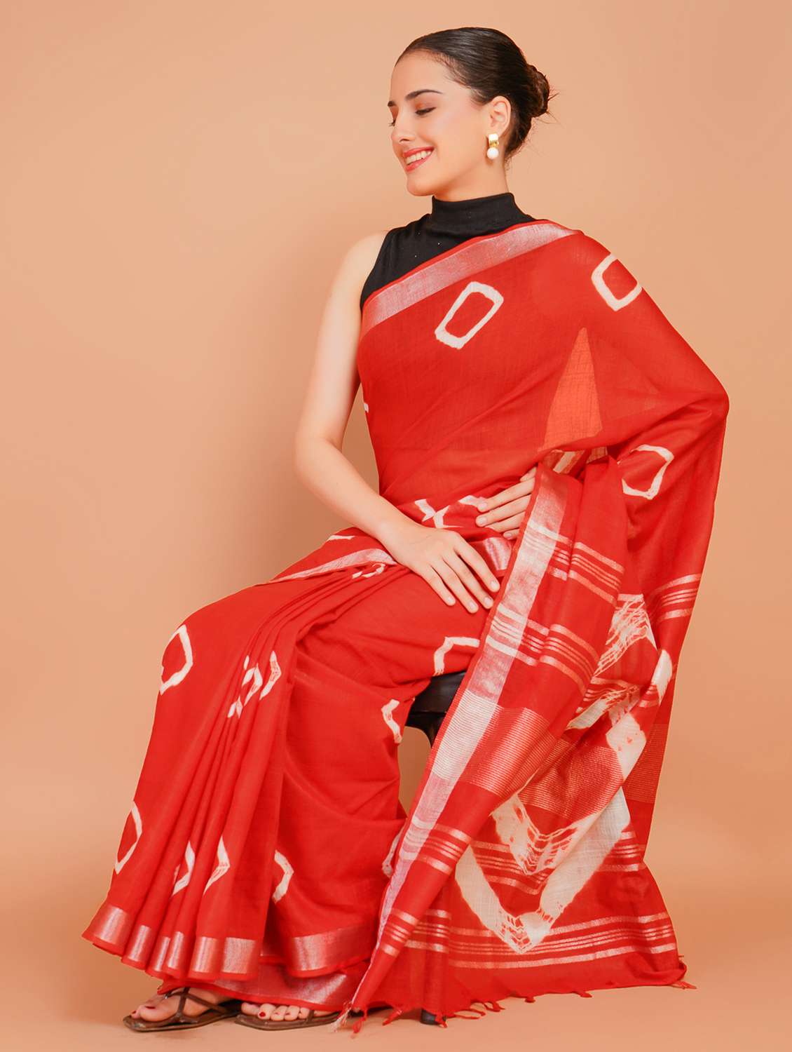 women tie & dye printed saree with blouse - 22253411 -  Standard Image - 1