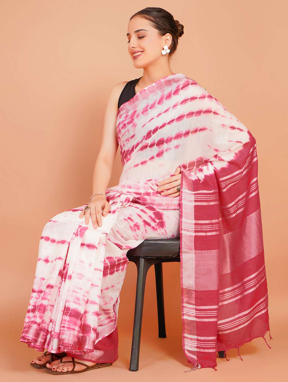 women tie & dye printed saree with blouse - 22253417 -  Standard Image - 1