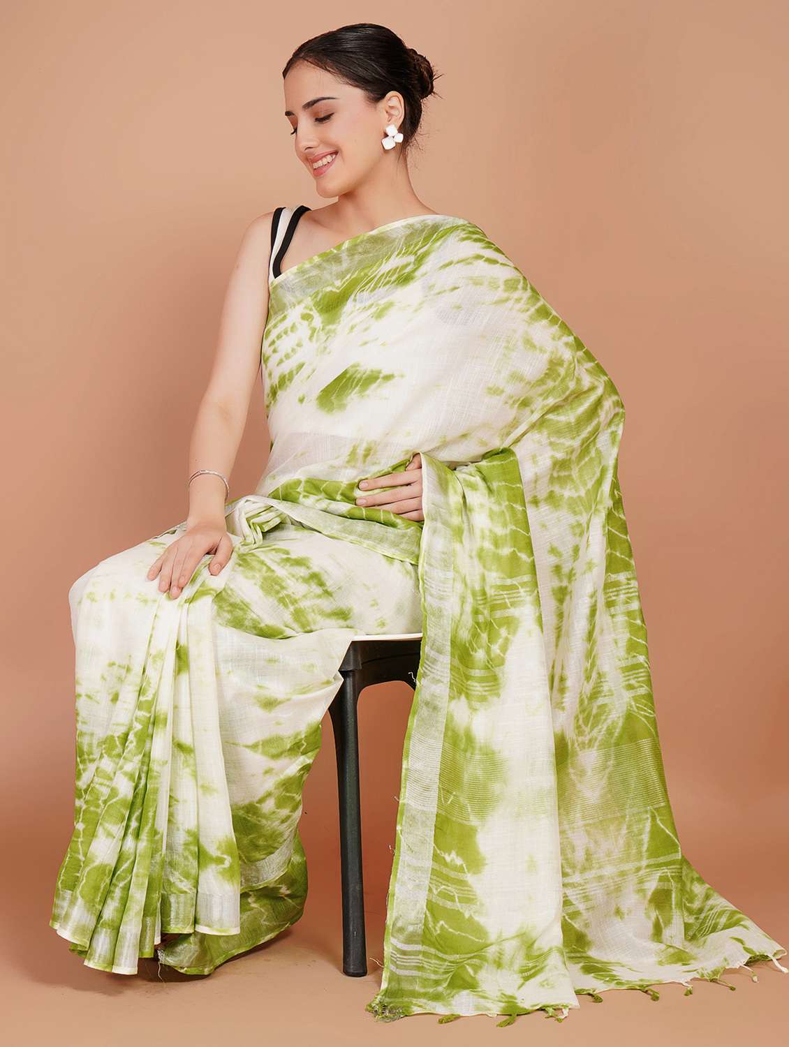 women tie & dye printed saree with blouse - 22253418 -  Standard Image - 1