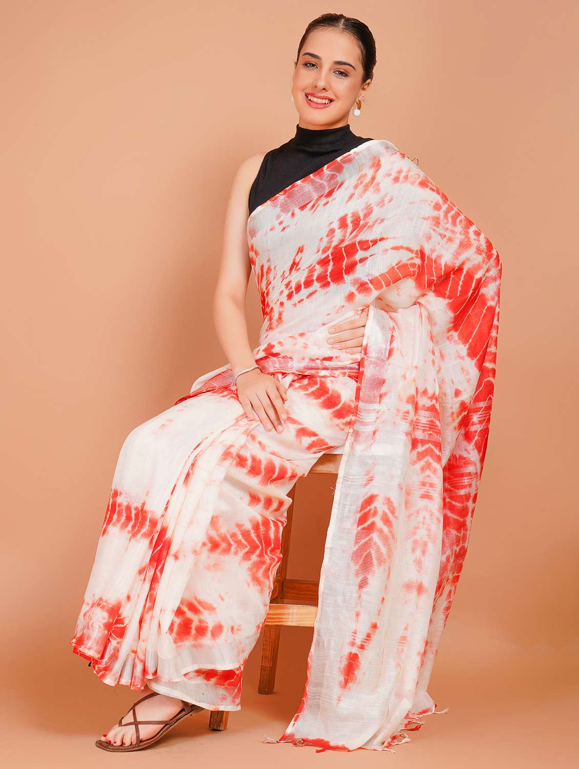 women tie & dye printed saree with blouse - 22253419 -  Standard Image - 1