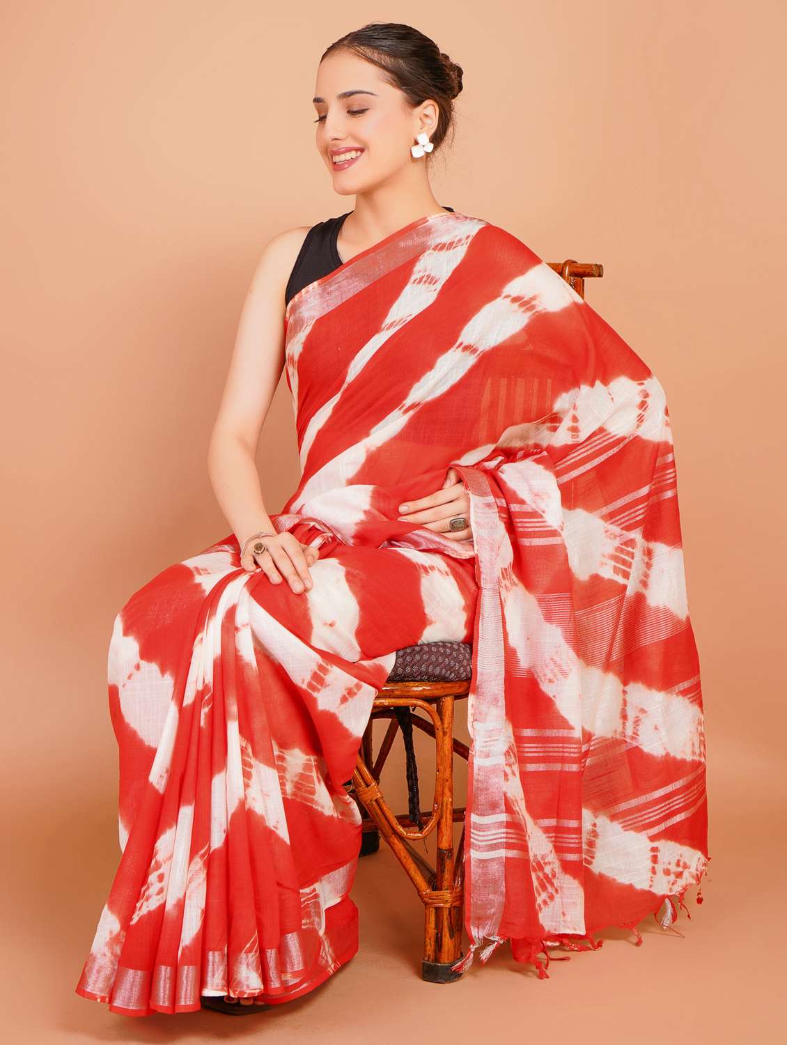 women tie & dye printed saree with blouse - 22253428 -  Standard Image - 1