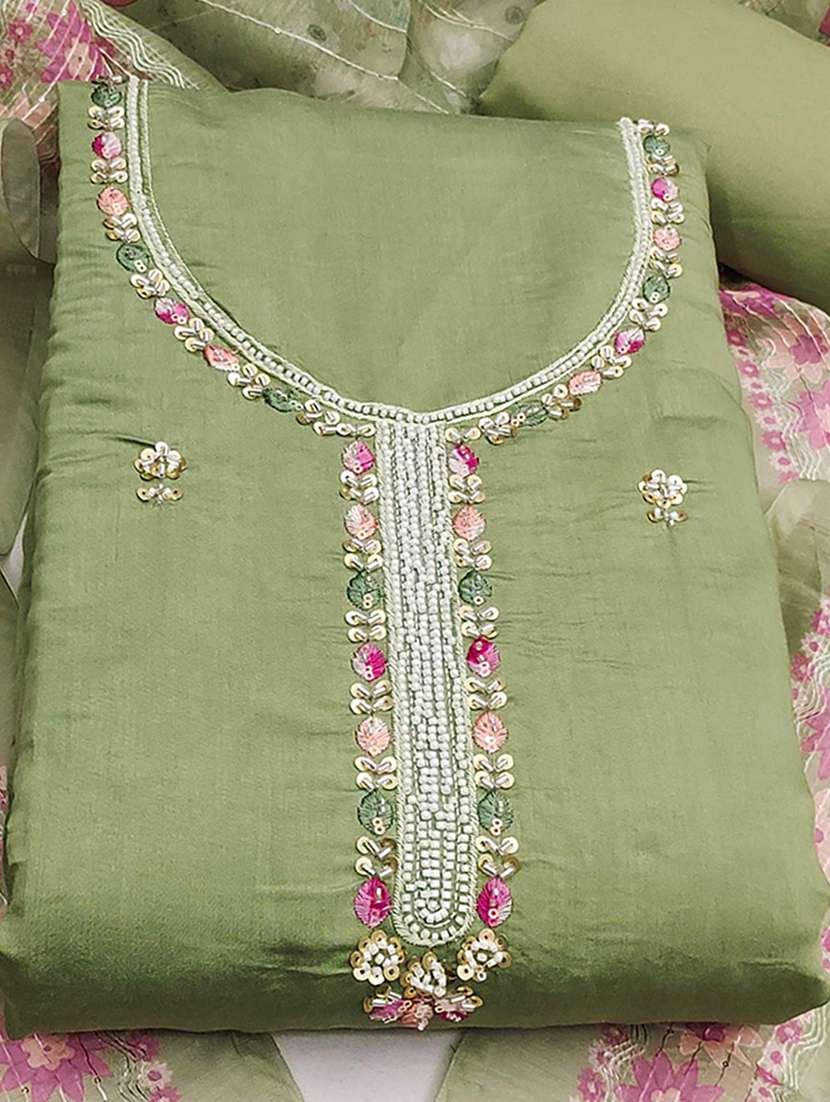 women solid with work embroidered unstitched suit set - 22253452 -  Standard Image - 1