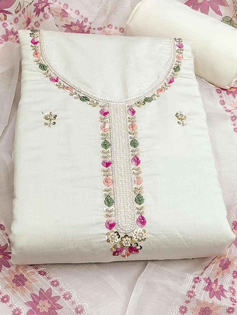 women solid with work embroidered unstitched suit set - 22253453 -  Standard Image - 1