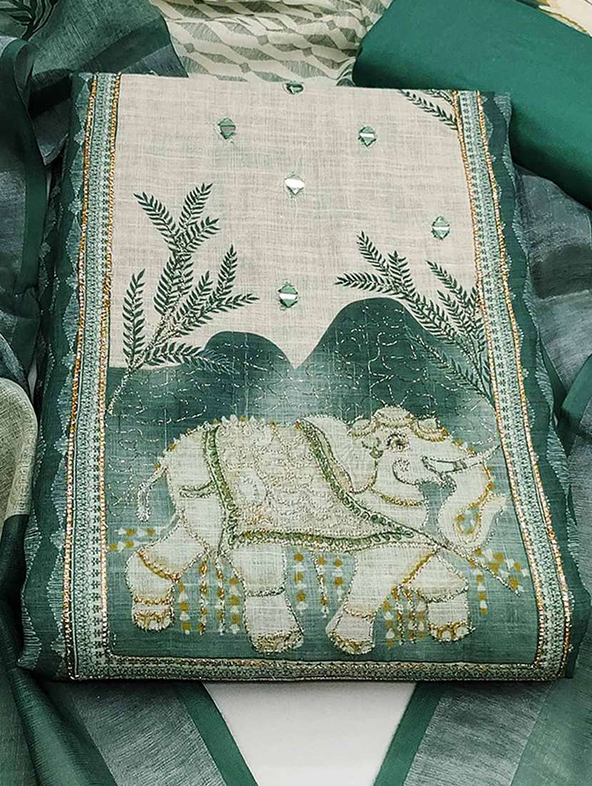 women printed mirror work unstitched suit set - 22253457 -  Standard Image - 1