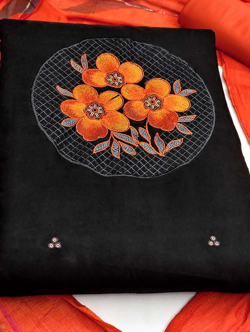 women solid with work embroidered unstitched suit set - 22253468 -  Standard Image - 1