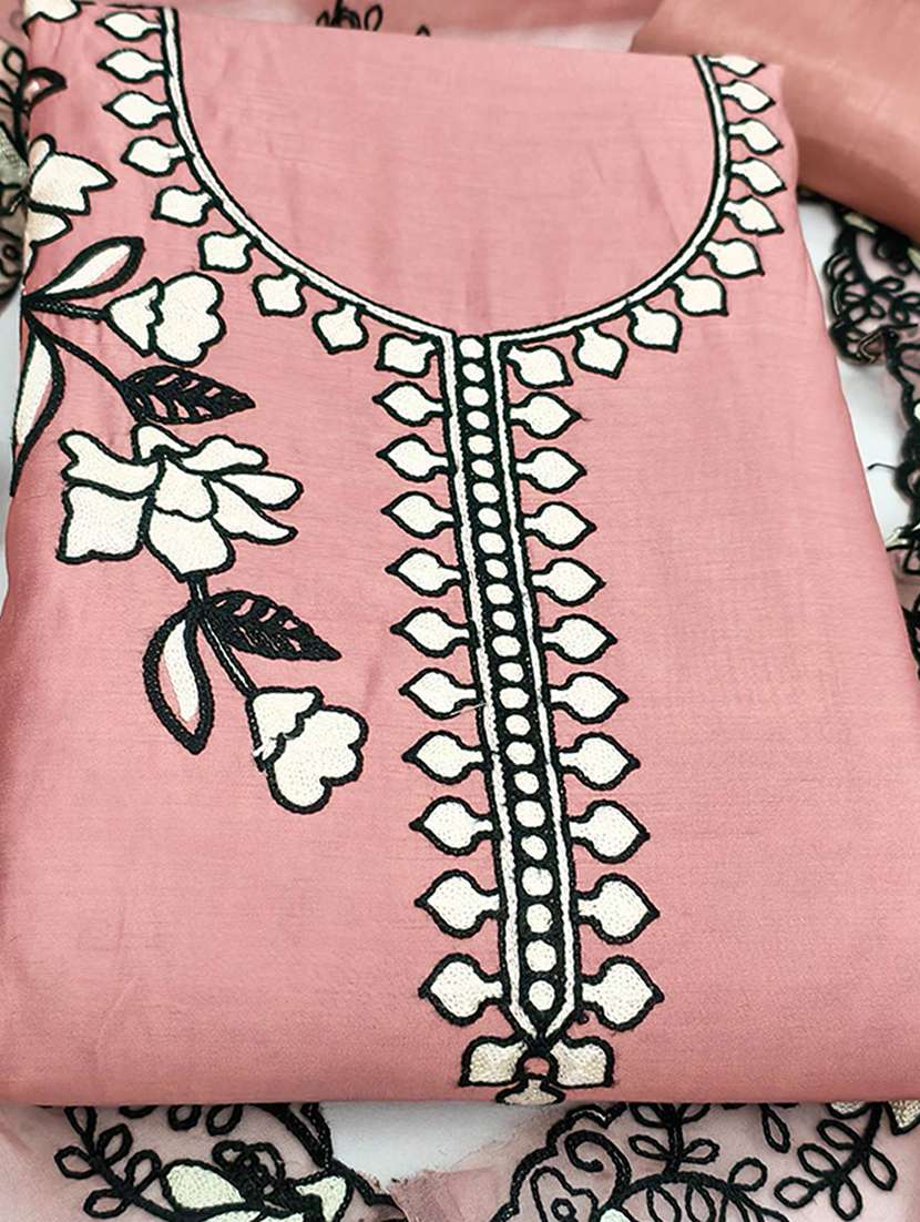 women solid with work embroidered unstitched suit set - 22253469 -  Standard Image - 1