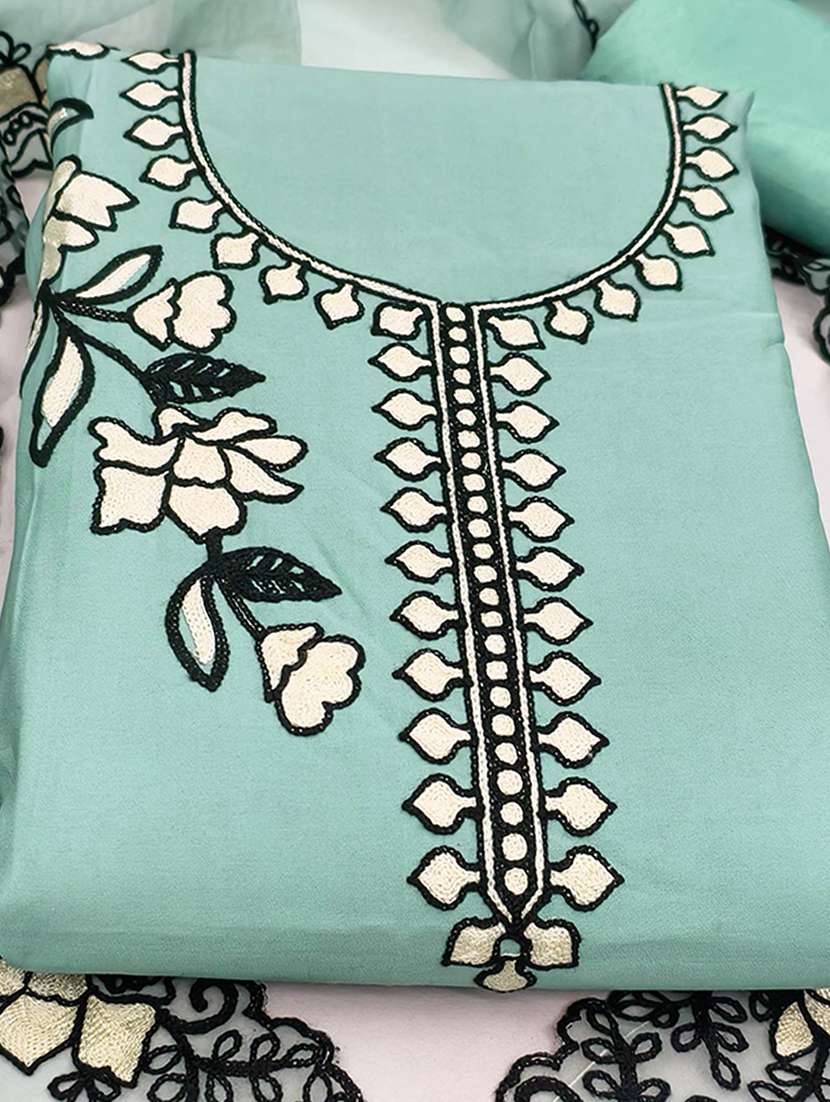 women solid with work embroidered unstitched suit set - 22253470 -  Standard Image - 1