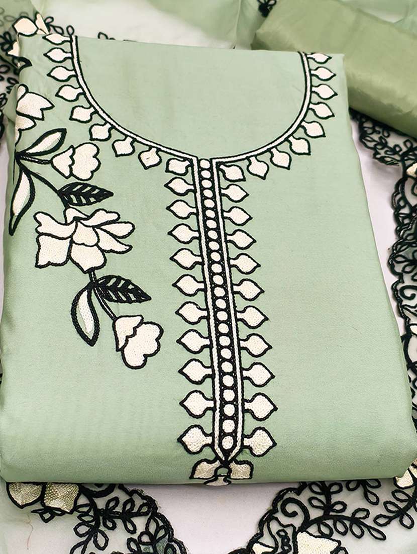 women solid with work embroidered unstitched suit set - 22253471 -  Standard Image - 1