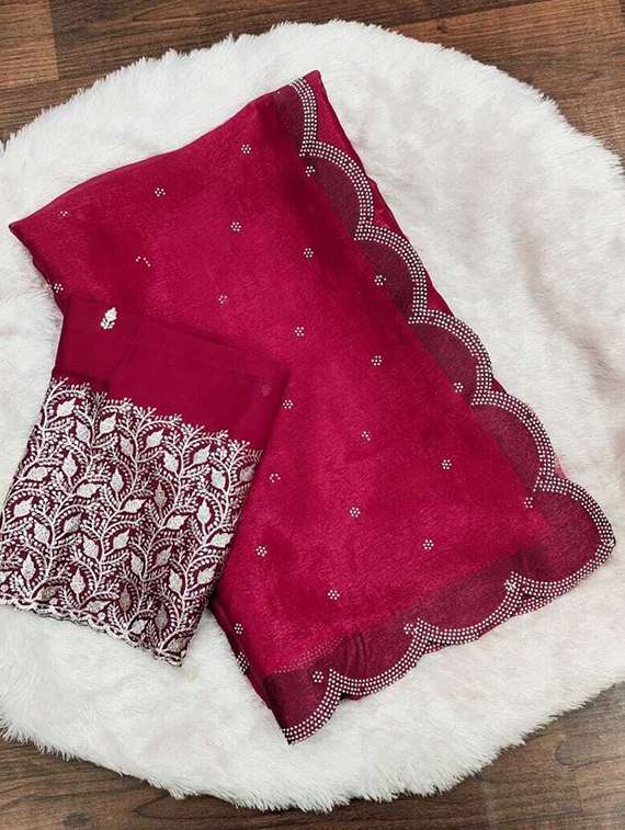 women solid with work embellished saree with blouse - 22253515 -  Standard Image - 1