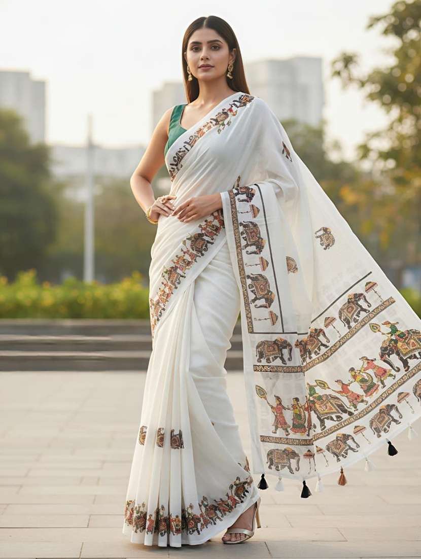women printed casual wear saree with blouse