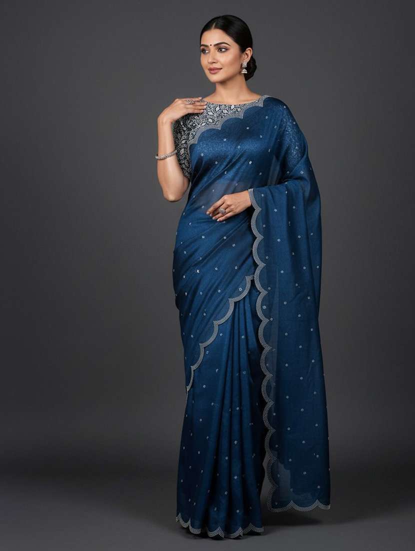 women solid with work embellished saree with blouse