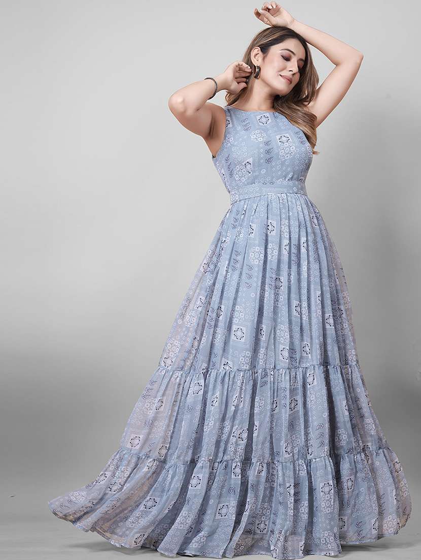 women printed round neck tiered maxi dress - 22253557 -  Standard Image - 1