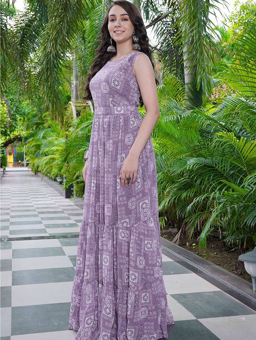 women printed round neck tiered maxi dress - 22253558 -  Standard Image - 1