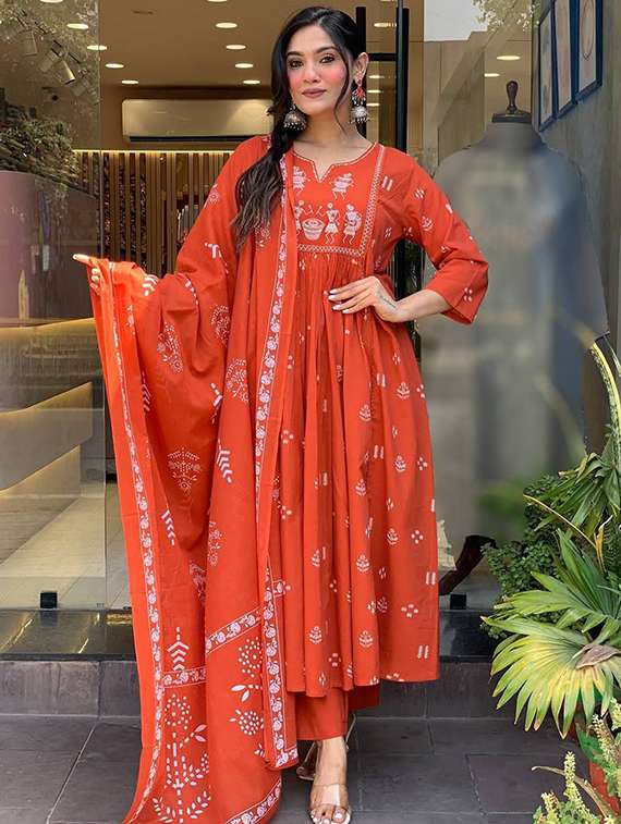 women printed three quarter sleeve kurta pant with dupatta set - 22253563 -  Standard Image - 1