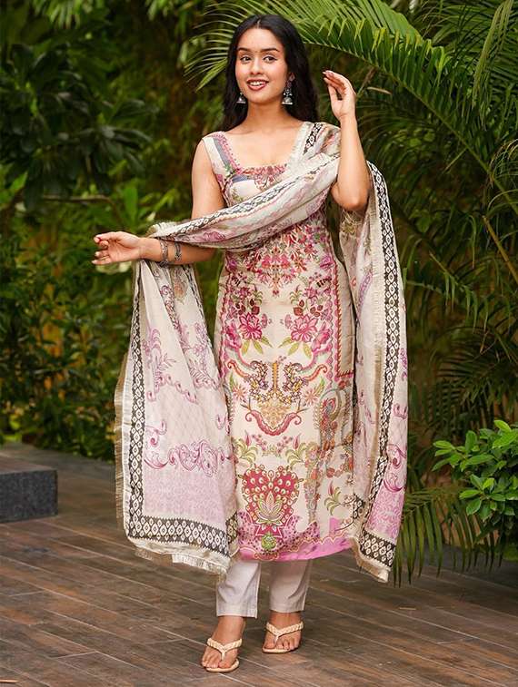 women printed sleeveless kurta pant with dupatta set