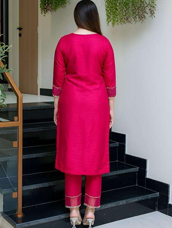 women solid with work three quarter sleeve kurta pant with dupatta set - 22253593 -  Standard Image - 4