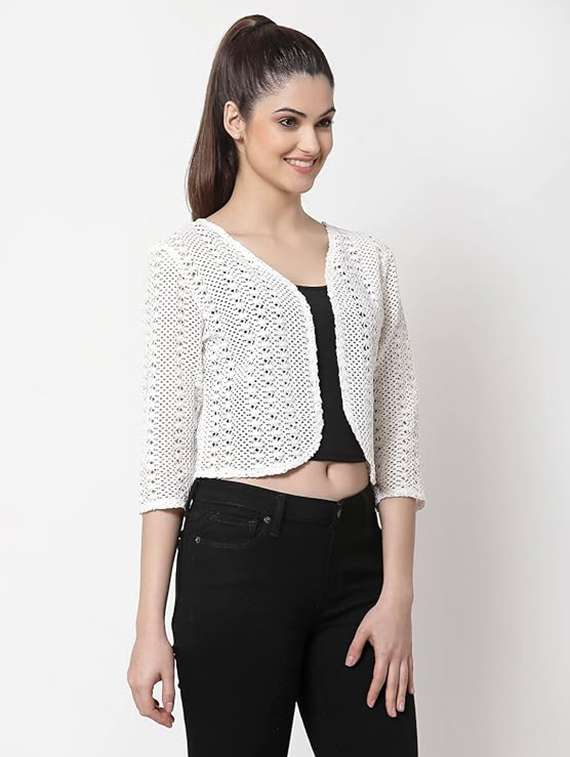 women self designed three quarter sleeve shrug - 22253600 -  Standard Image - 1