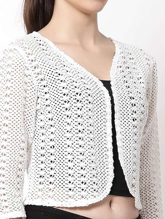 women self designed three quarter sleeve shrug - 22253600 -  Standard Image - 4