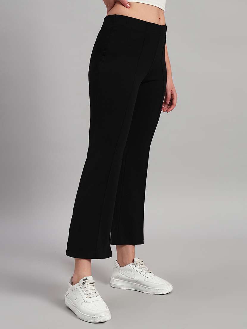 women solid mid rise bootcut trouser - 22253603 -  Standard Image - 1