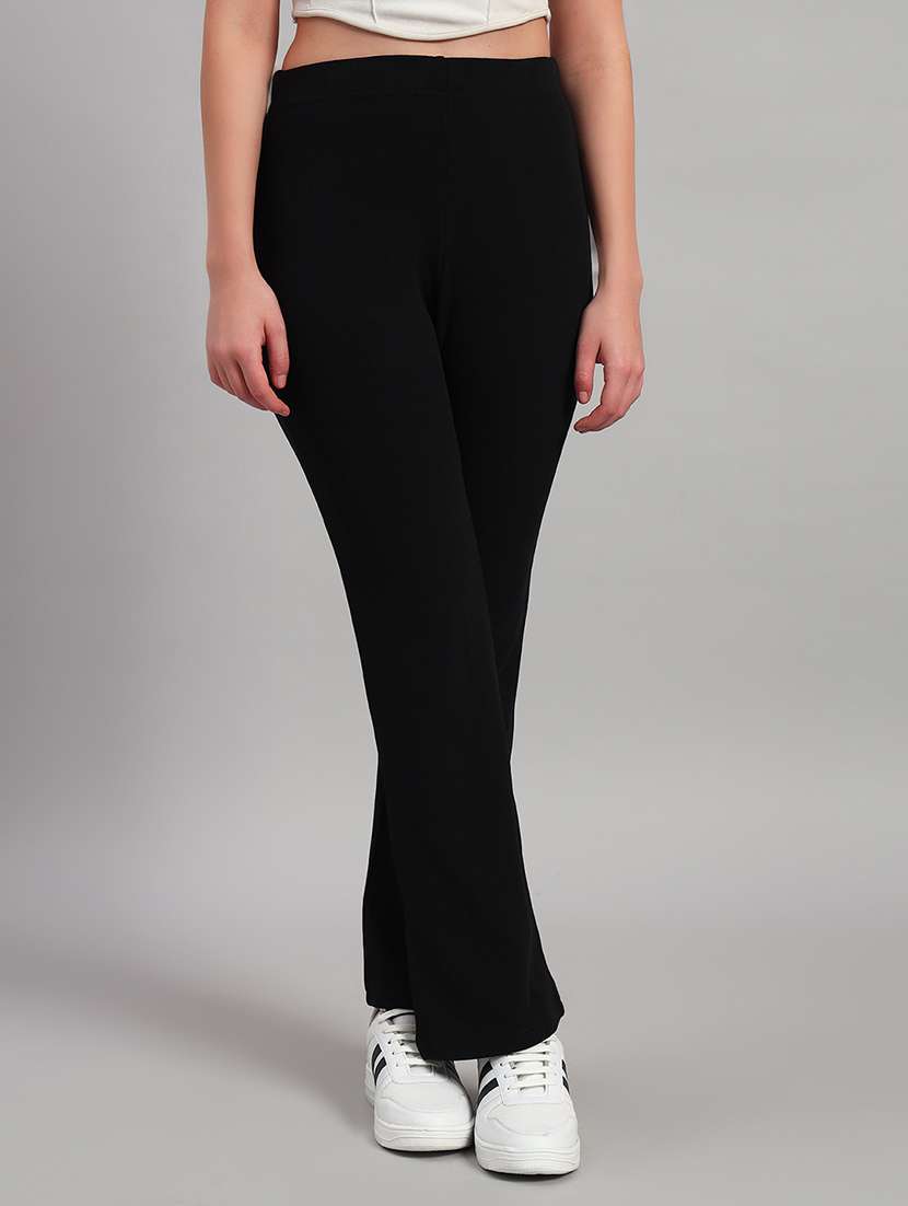 women solid mid rise bootcut trouser
