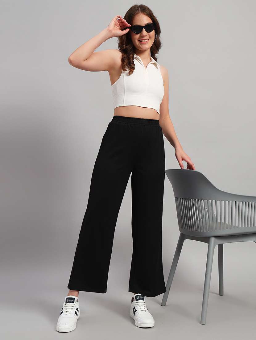 women solid mid rise wide leg trouser - 22253608 -  Standard Image - 4