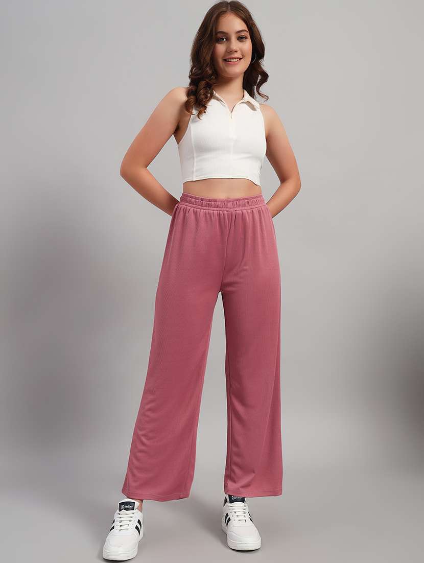 women solid mid rise wide leg trouser - 22253610 -  Standard Image - 4
