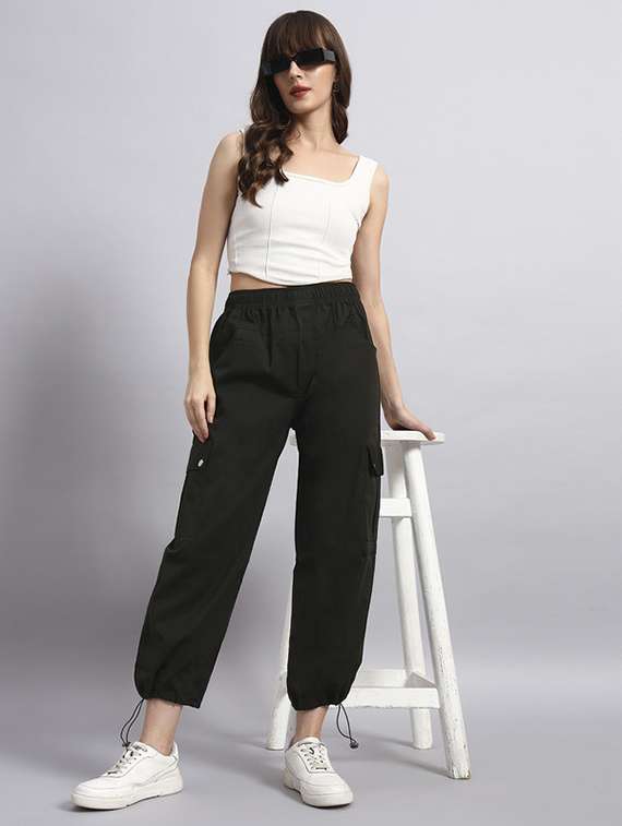 women solid mid rise parachute pants - 22253619 -  Standard Image - 4