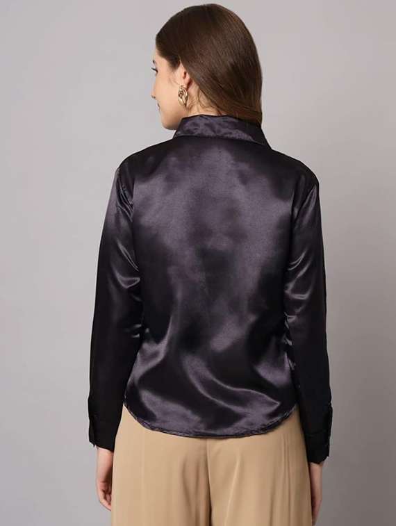 women solid collared long sleeve shirt - 22253620 -  Standard Image - 1