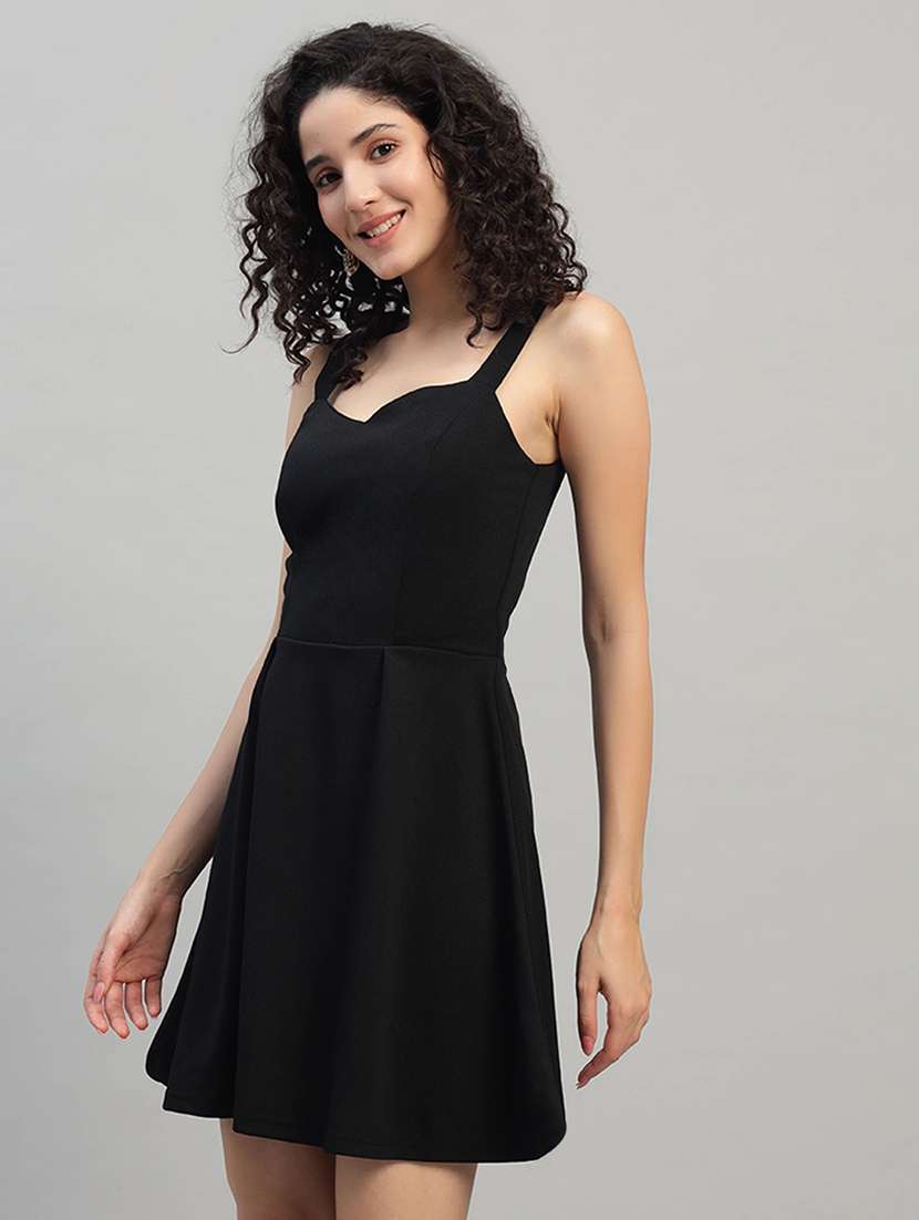 women solid shoulder strap fit and flare dress - 22253624 -  Standard Image - 1
