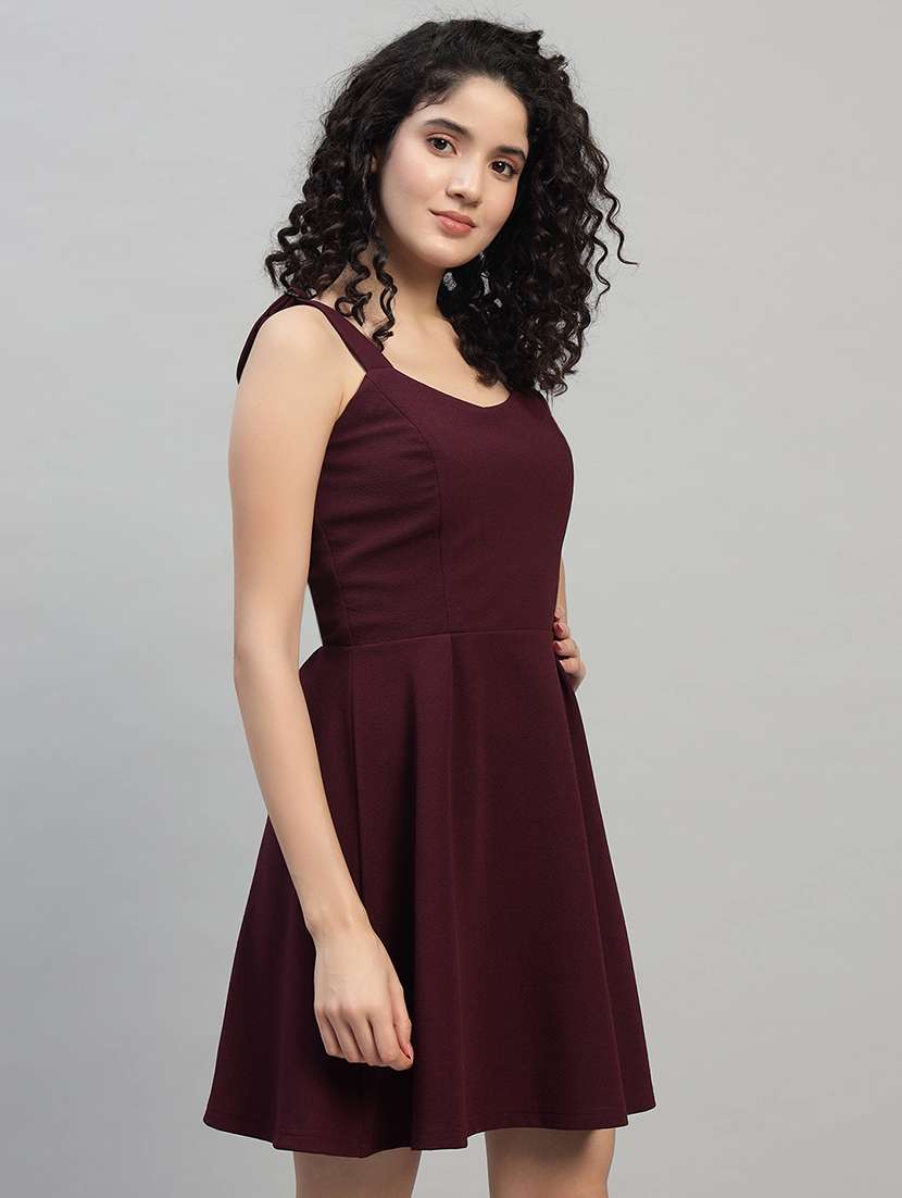 women solid shoulder strap fit and flare dress - 22253625 -  Standard Image - 1