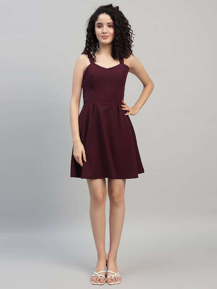 women solid shoulder strap fit and flare dress - 22253625 -  Standard Image - 4
