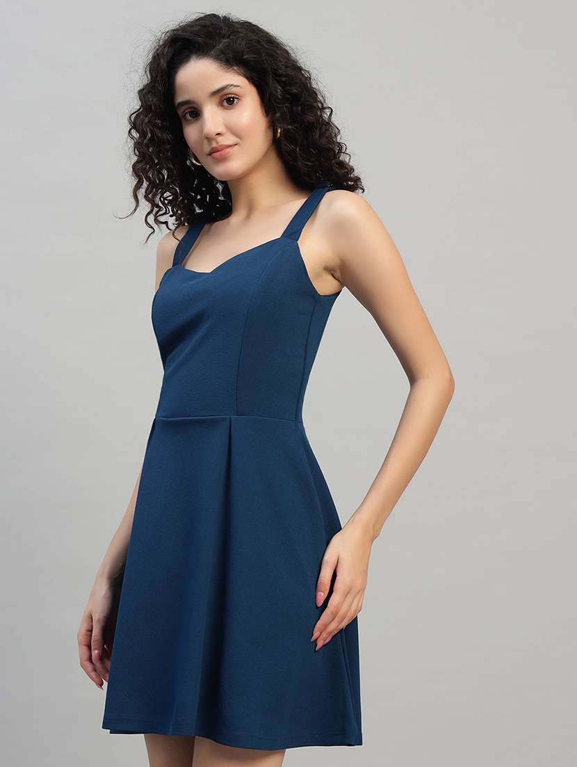 women solid shoulder strap fit and flare dress - 22253626 -  Standard Image - 1